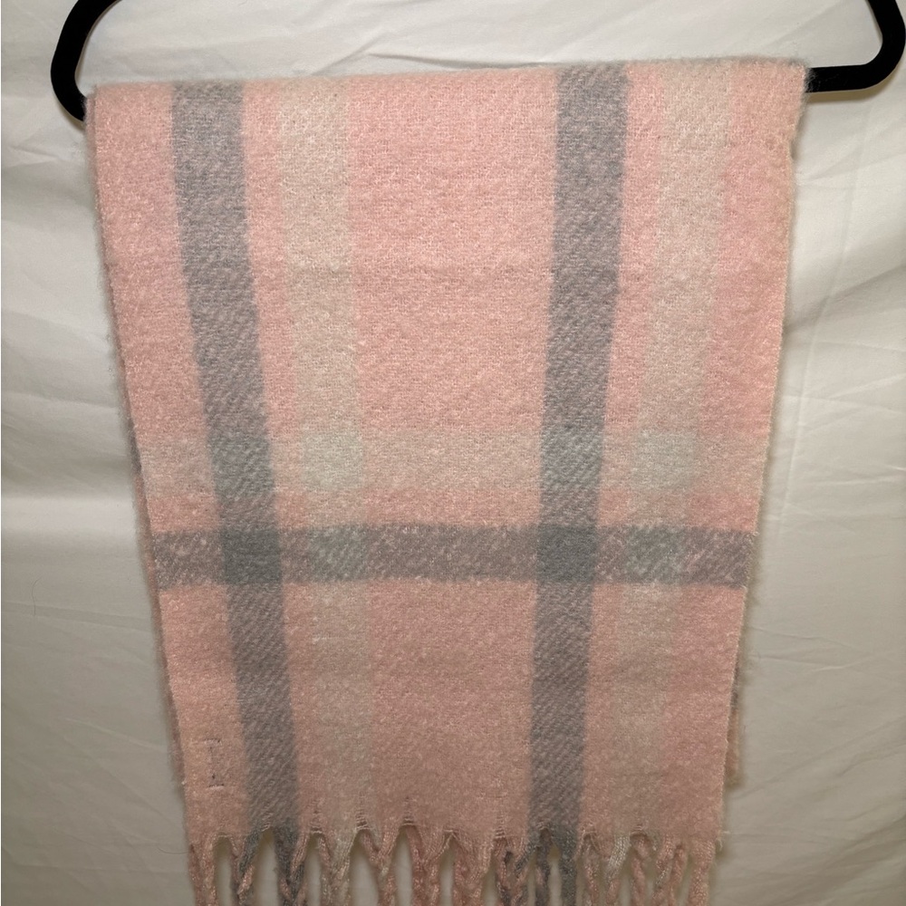 Steve Madden Pink and Gray Checkered Scarf